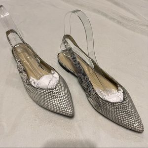 Marc Fisher Women’s Snake Print Pointy Shoes Sandals Sling Back Flats 7.5